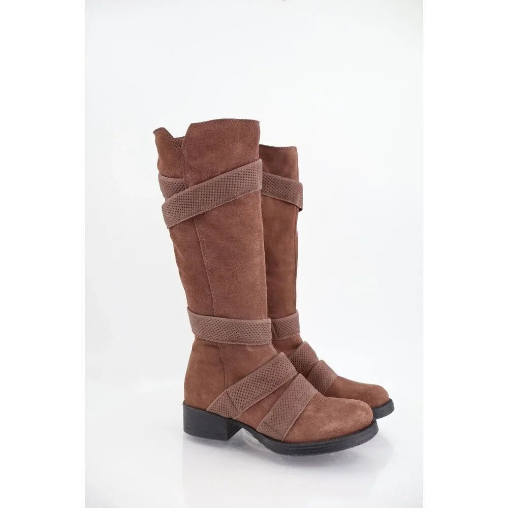 Miz Mooz Women's Noland Knee High Brown Suede Boot Size 36 6 Zip up Block Heel